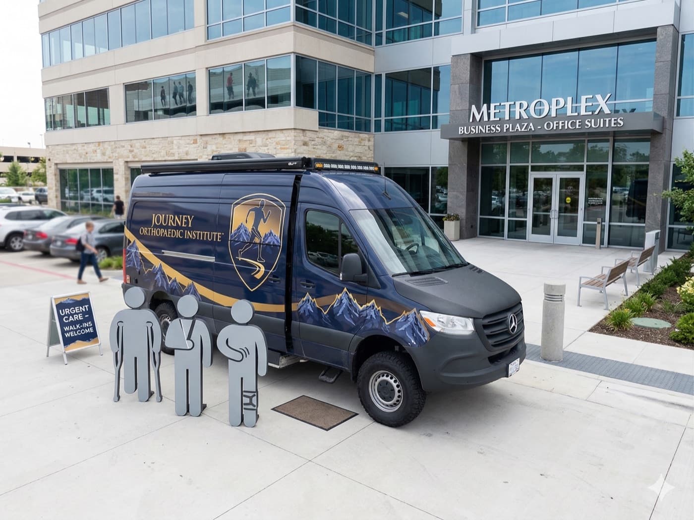 The Mobile Medical Unit parked outside an office plaza for on-site employee care