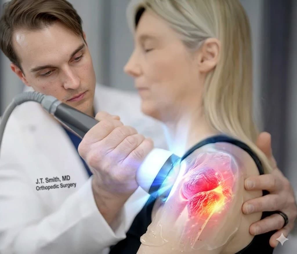 The StemWave acoustic shockwave applicator in use at the Journey Orthopaedic clinic